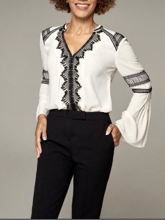 Karen Millen Contrasting Embroidery Blouse Us Size 4